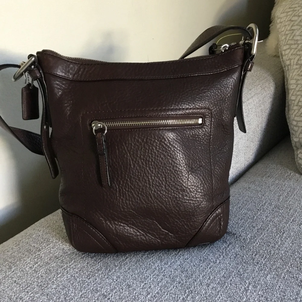 Coach Dark Brown Pebbled Leather Messenger Bag